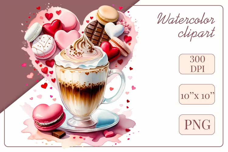 Coffee Cup or Latte, Watercolor Clipart, Sublimation Design