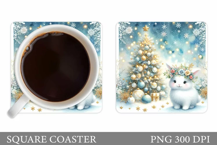 Christmas Bunny Coaster. Cute Bunny Coaster Sublimation