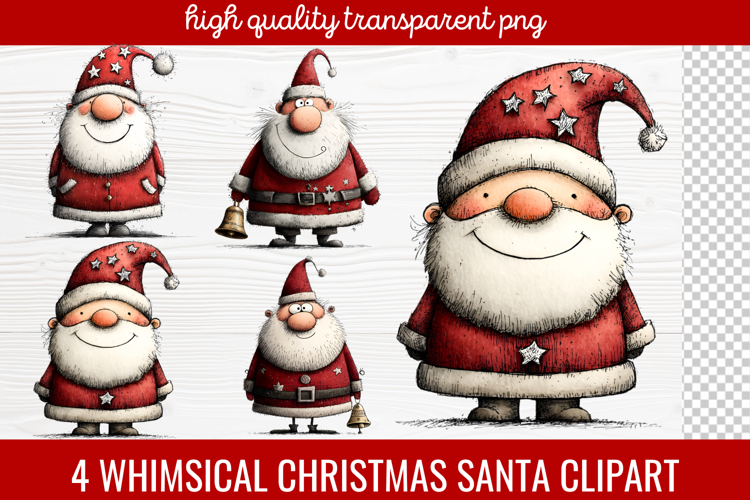 4 Whimsical Christmas Santa Clipart | Cute Santa PNG
