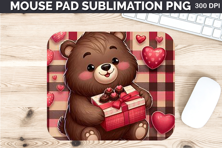 Watercolor Bear Mouse Pad Sublimation - Valentines PNG