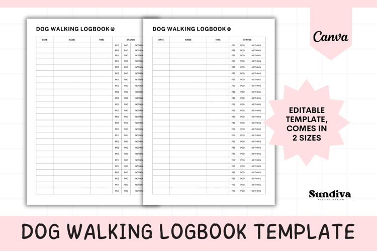 Dog Walking Logbook Template 1 | Simple Grid
