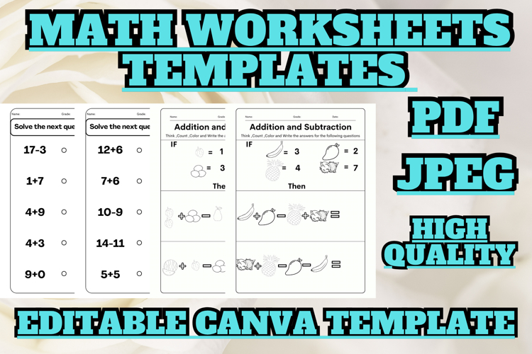 Editable Subtraction and addition Math template 10