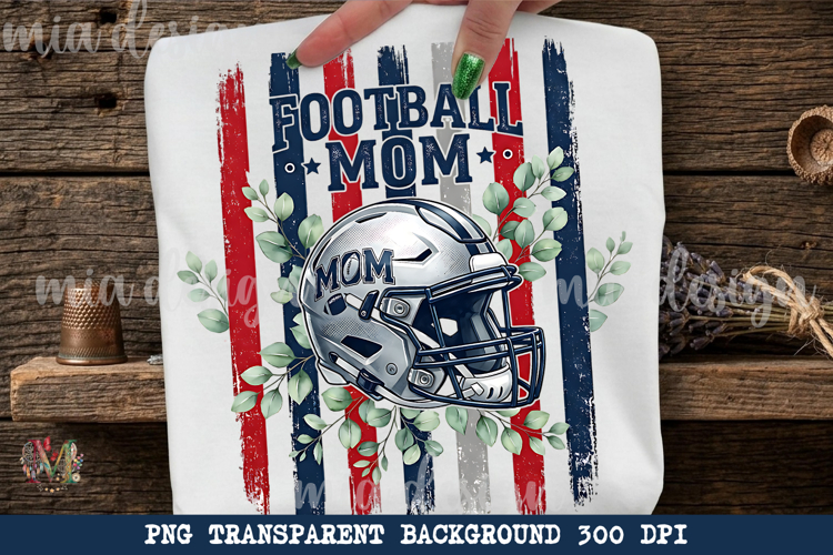 Striped Football Mom PNG, Distressed Helmet Floral Sublimati