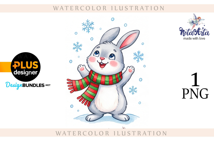 Christmas Bunny in Watercolor Style