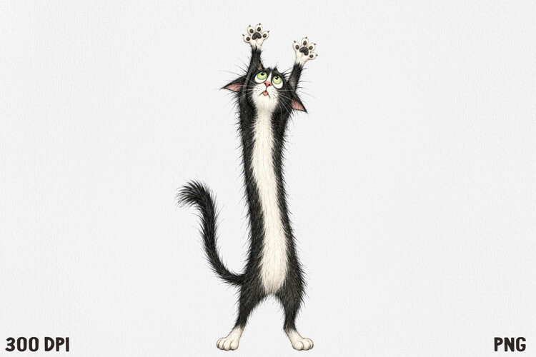 Funny Fluffy Cat Clipart PNG, Cute Crazy Cat Illustration. example image 1