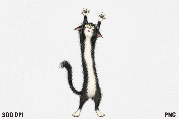 Funny Fluffy Cat Clipart PNG, Cute Crazy Cat Illustration.
