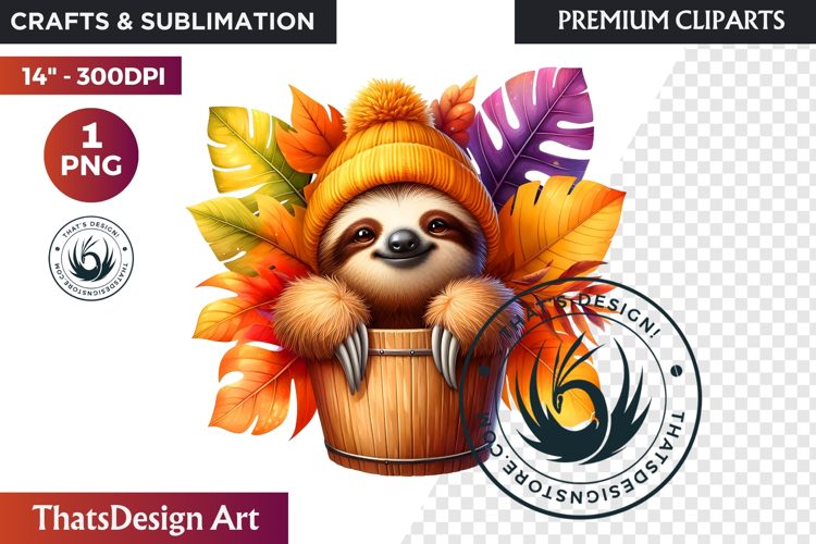 Autumn Cute animal in a bucket clipart Pumpkin thanksgiving