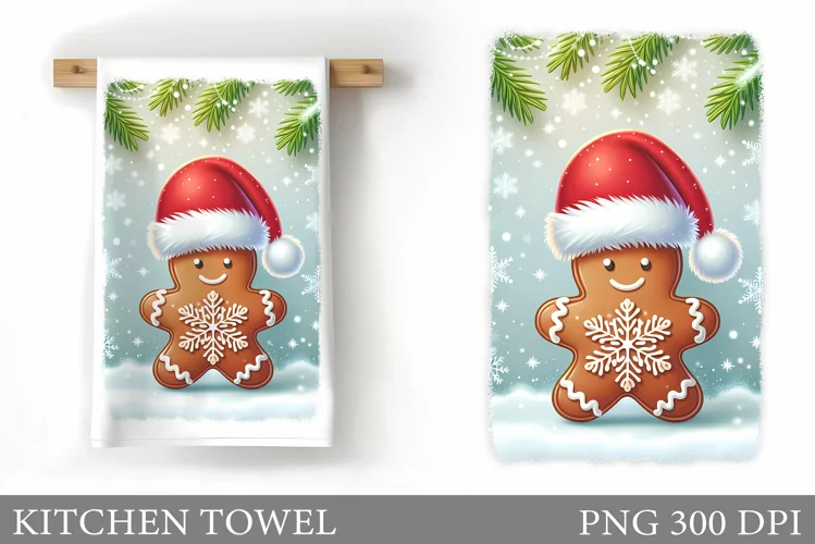 Gingerbread Kitchen Towel. Christmas Kitchen Towel Design