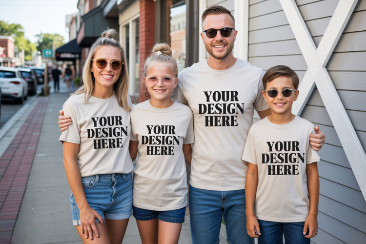 Bella Canvas 3001 Family Group Mockup | Matching T-Shirt Fla