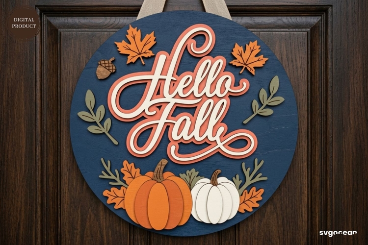 Hello Fall Door Hanger Laser Cut | Autumn Sign | SVG