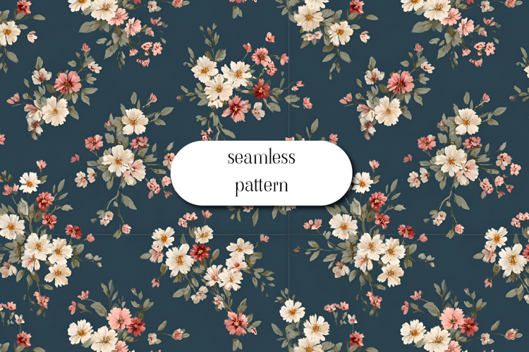 Elegant Floral Seamless Pattern Dark Blue Vintage Style