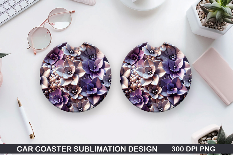 Flowers Car Coaster Sublimation| Summer Flowers Coaster PNG