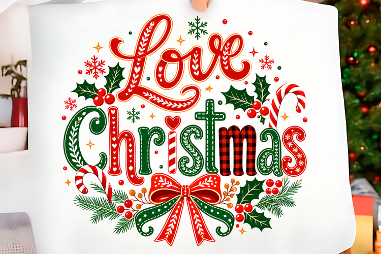 Love Christmas Holly Bow PNG Christmas T-shirt