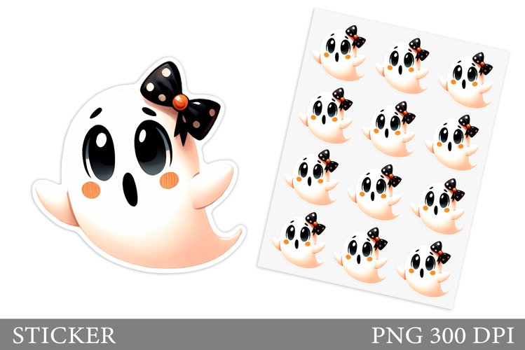 Cute Ghost Sticker Design. Cute Halloween Sticker example image 1