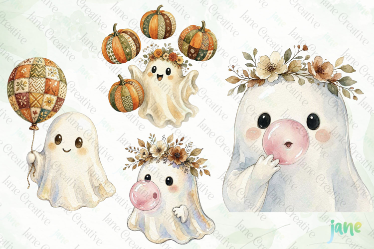 Autumn Patchwork Ghost Clipart