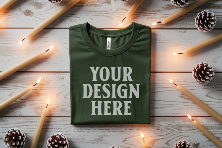 Christmas Bella Canvas 3001 Forest Green Folded Tshirt Mocku