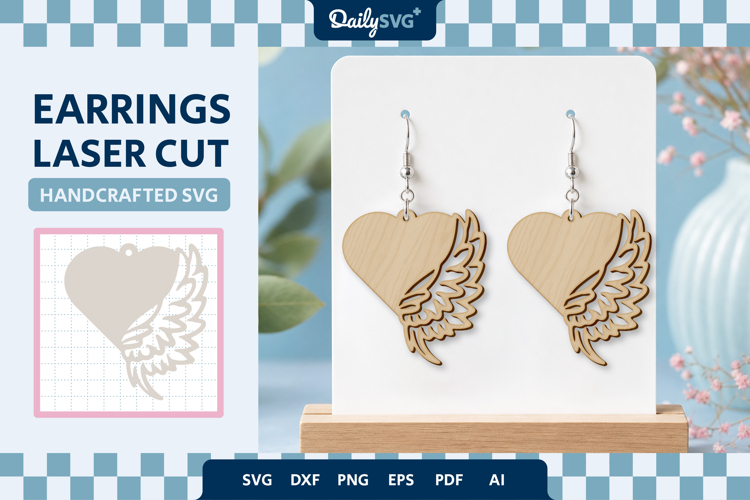 Angel Wing Heart Earrings Laser Cut SVG