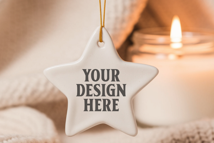 Christmas Star Ceramic Ornaments Mockup | Holiday Star Ornam