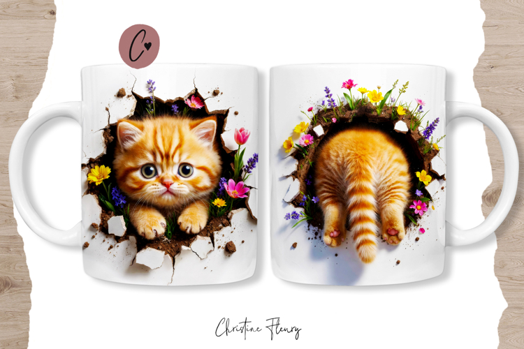 Funny Spring Cat Break Through Mug Wrap