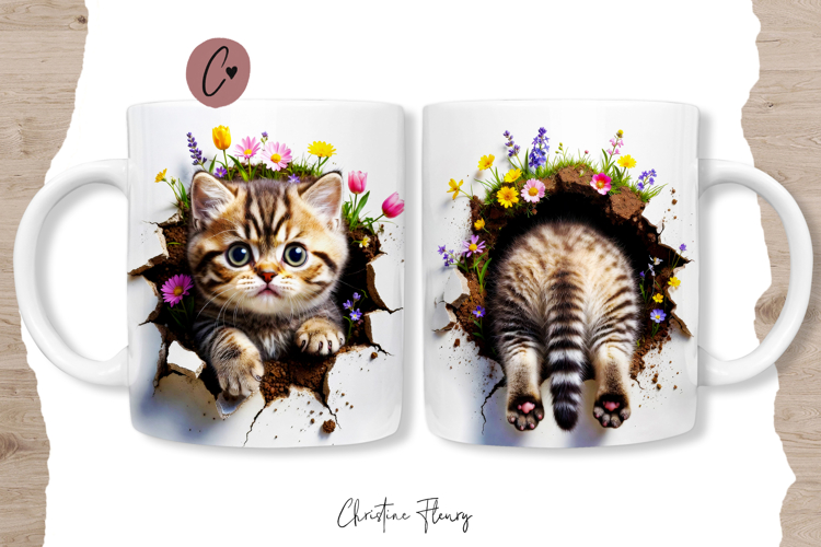 Funny Spring Cat Break Through Mug Wrap