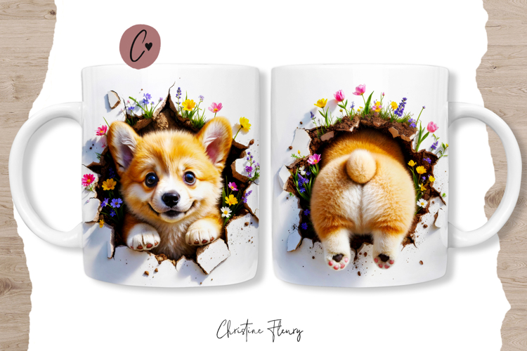Funny Spring Corgi Break Through Mug Wrap