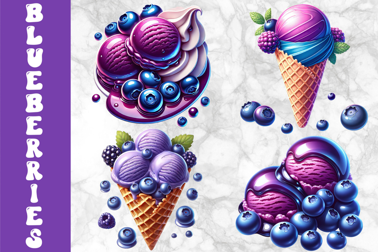 Blueberry Ice Cream Clipart, Summer Desserts Clipart