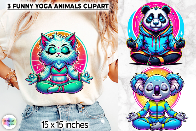 Cute Yoga Animals Clipart, Meditating Cartoon Animal PNG