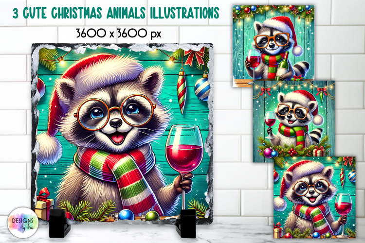 Cute Christmas Animals Illustration, Wine Lover Christmas