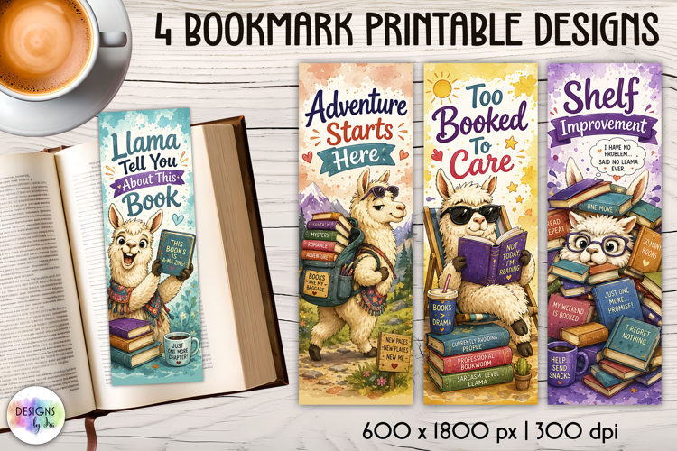 Llama Reading Printable Bookmarks with Funny Quotes