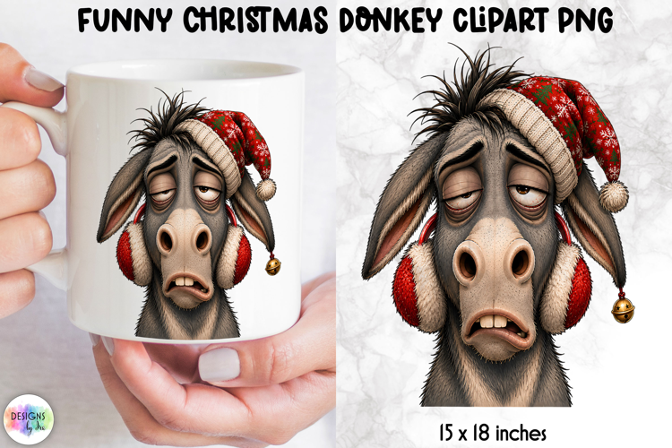Sleepy Christmas Donkey PNG, Funny Winter Clipart