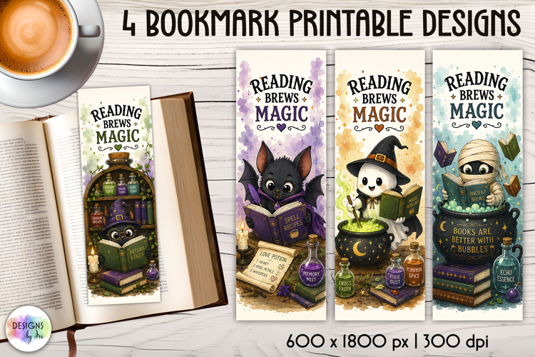 Cuter Halloween Bookmarks, Reading Brews Magic PNG