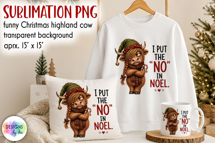 Funny Christmas Highland Cow Sublimation PNG