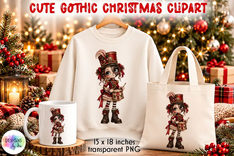 Gothic Christmas Toy Soldier Drummer Girl PNG Clipart