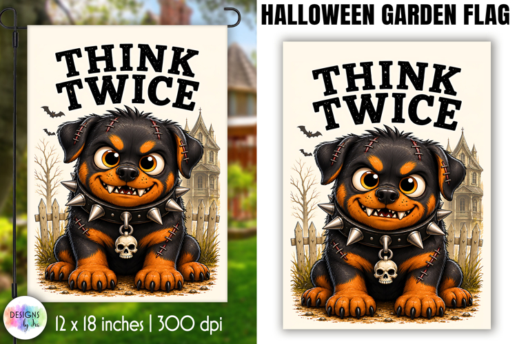 Halloween Garden Flag, Think Twice Monster Dog