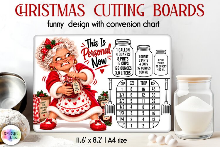 Sassy Granny Christmas Cutting Board Conversion Chart example image 1