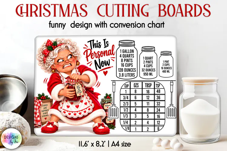 Sassy Granny Christmas Cutting Board Conversion Chart
