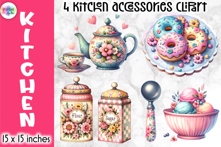 Vintage Kitchen Accessories Clipart, Retro Cooking & Baking