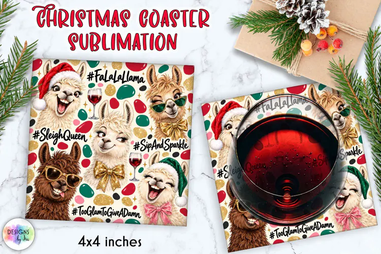 Funny Christmas Llama Coaster Sublimation