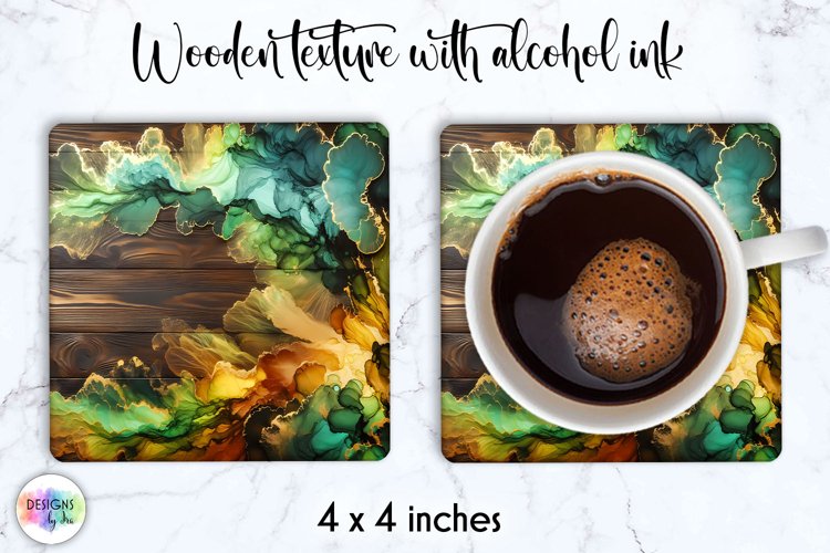 Abstract Wooden Coaster | Alcohol Ink Square Coaster Design