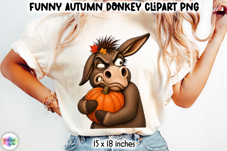 Funny Donkey Hugging Pumpkin Autumn Clipart PNG