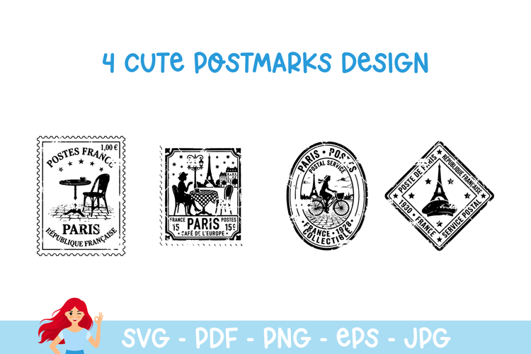 France inspired postmark, mail delivery stamps