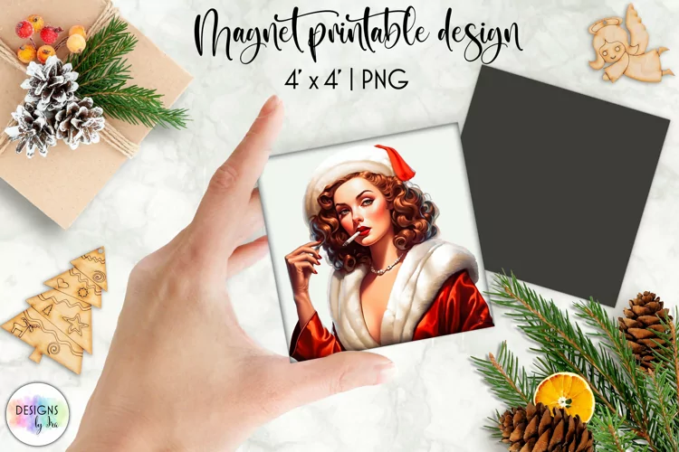 Watercolour Christmas Magnet | Vintage Pinup Girls Christmas