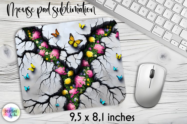 Cracked Wall with Flowers Mouse Pad, Floral Mouse Pad Print example image 1