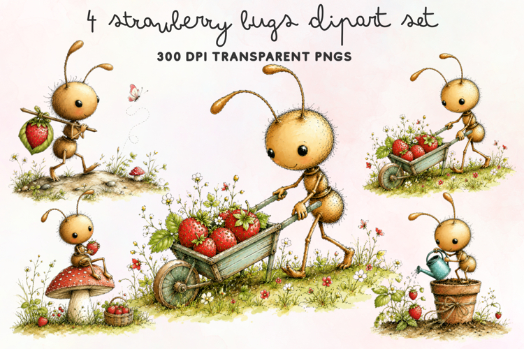 Strawberry Bugs Clipart PNG