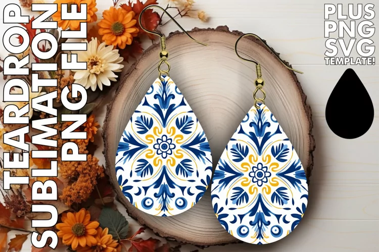 Artistic Folk Flair: Sublimation Teardrop Earrings