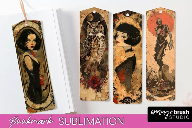 Vintage Halloween Bookmark - Printable Scrapbook Bookmarks