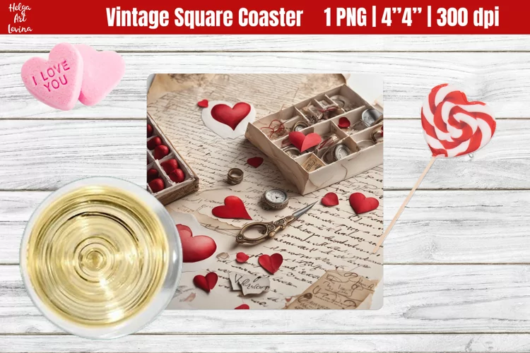 Vintage Valentine's Day| Square Coaster Sublimation