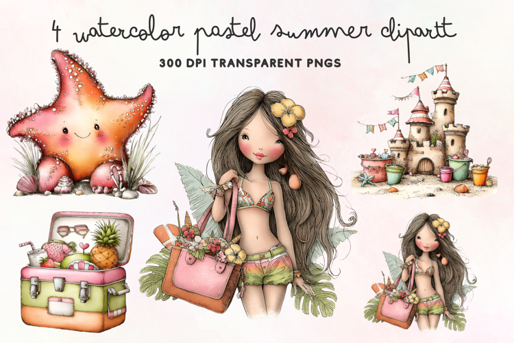 Watercolor Pastel Summer Clipart PNG