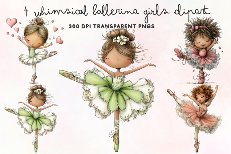 Whimsical Ballerina Girls Clipart PNG example image 1