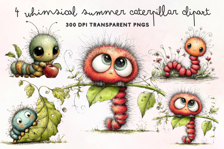Whimsical Summer Caterpillar Clipart PNG